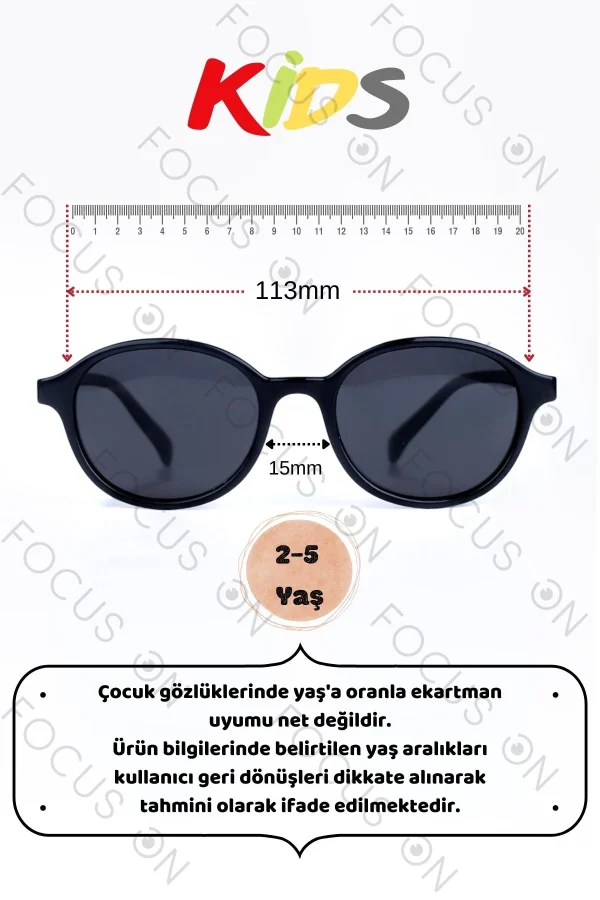 1-4 Yaş Polarize Çocuk Güneş Gözlüğü - Siyah - Görsel 4