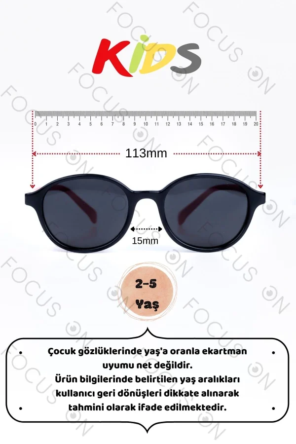 1-4 Yaş Polarize Çocuk Güneş Gözlüğü - Siyah Kırmızı - Görsel 3